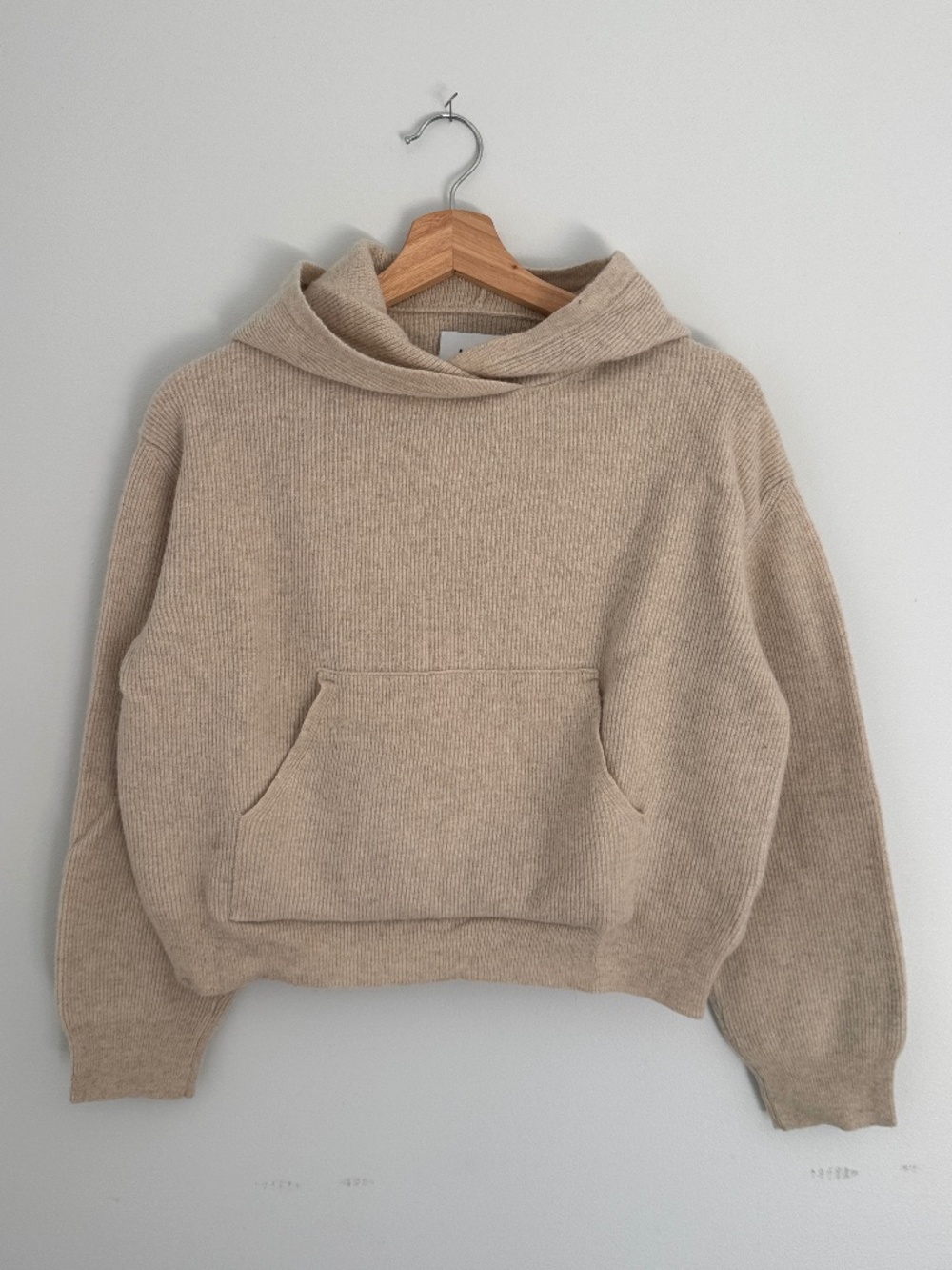 Nanushka MOG Cashmere Wool Knit Hoodie in Taupe